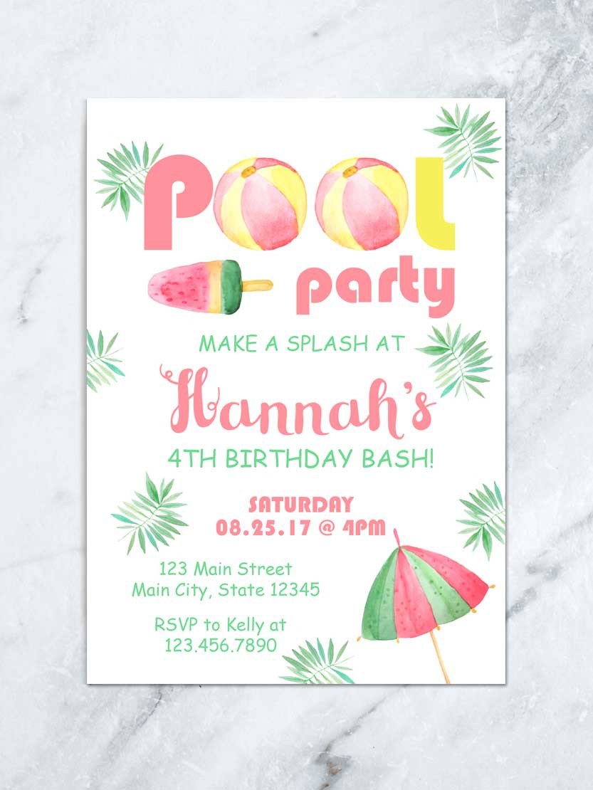 Birthday Pool Party Invitations
 Ice Cream Pool Party Invitation Summer Beach Birthday