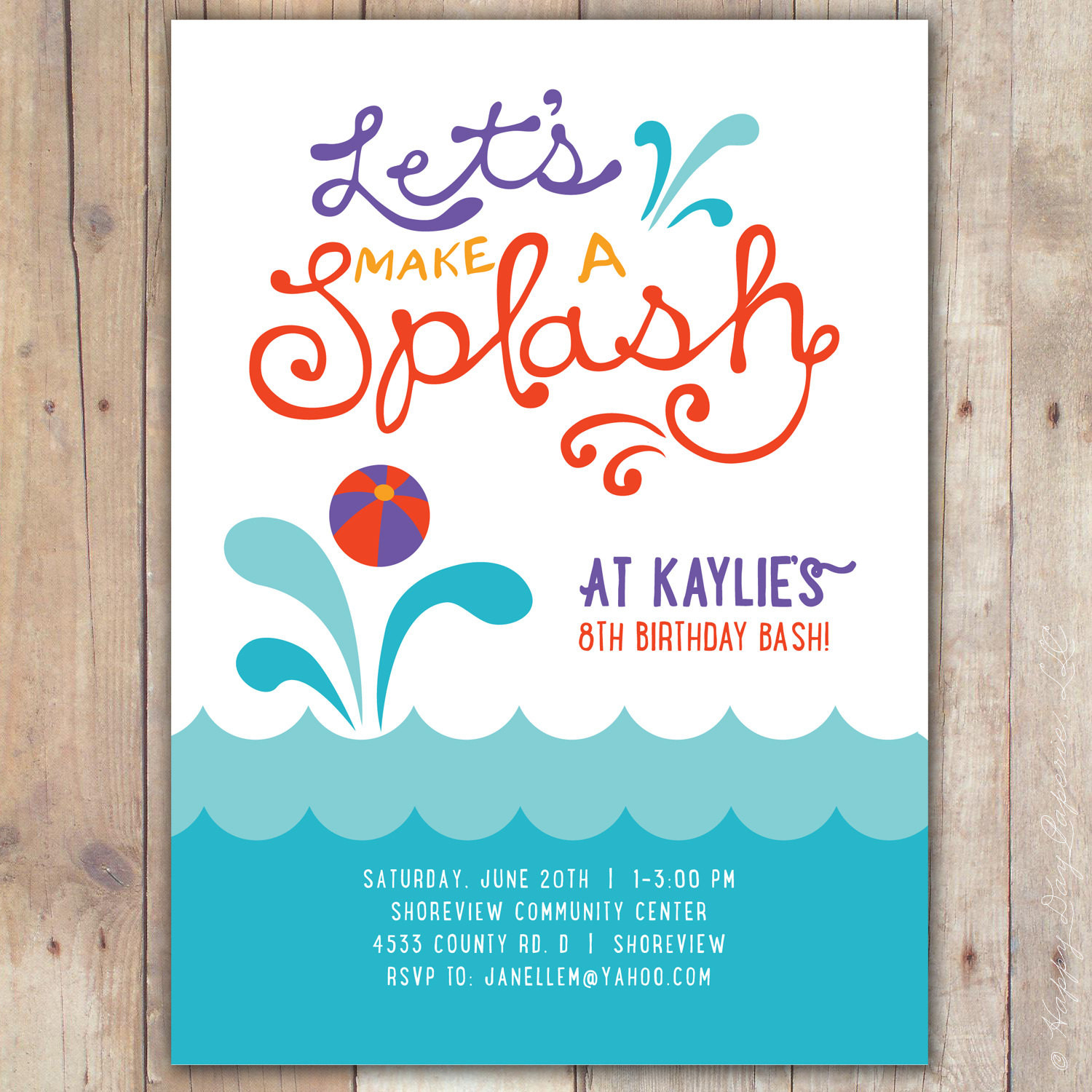 Birthday Pool Party Invitations
 A colorful poolside party invitation