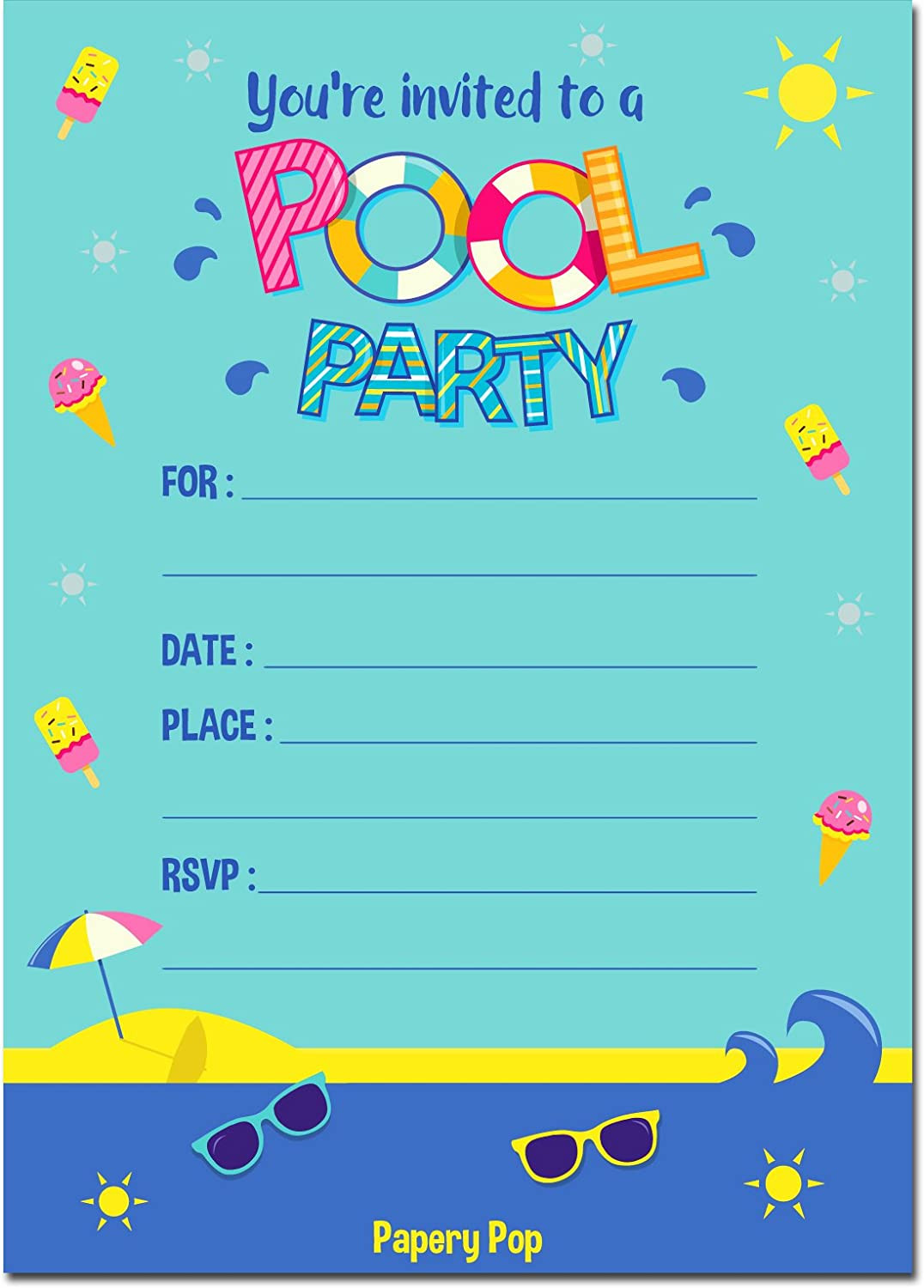 Birthday Pool Party Invitations
 Pool Party Invitations with Envelopes 15 Count Kids