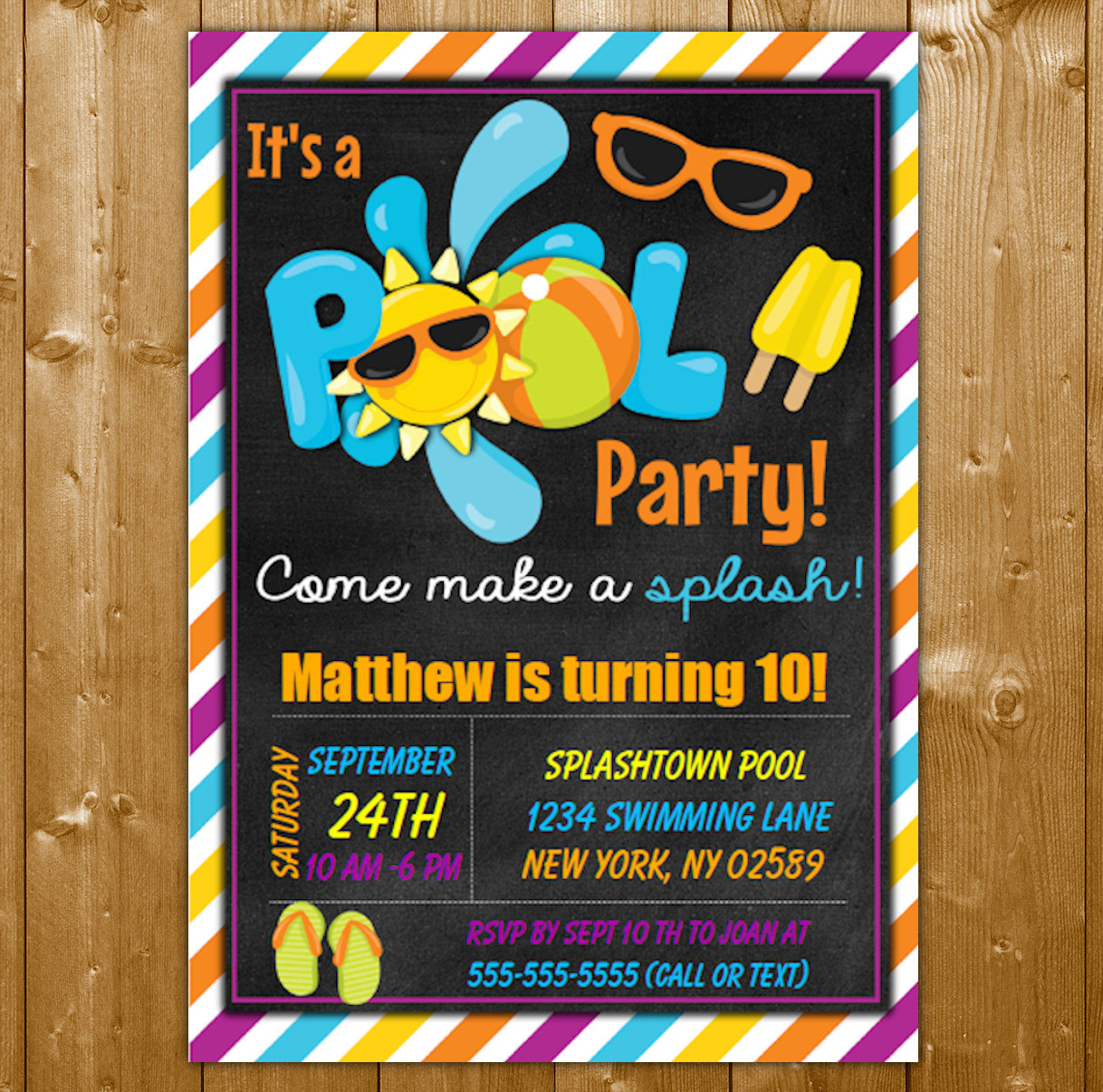 Birthday Pool Party Invitations
 Pool Party Invitation for a Boy Printable Digital Download