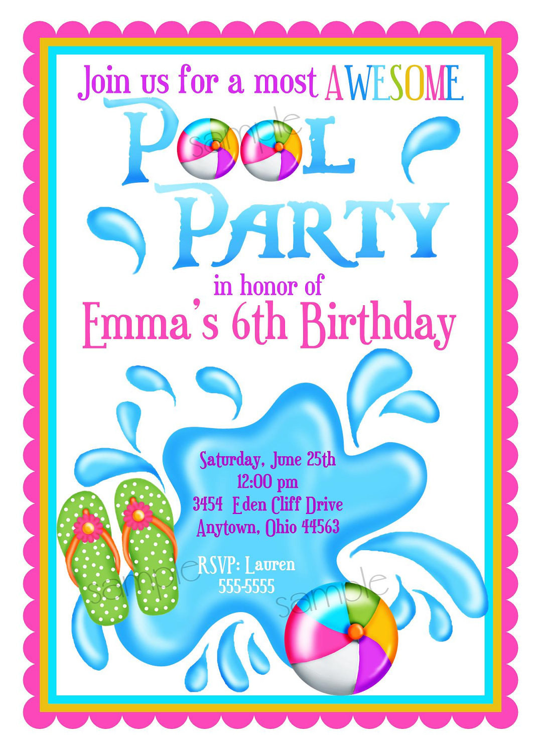 Birthday Pool Party Invitations
 Pool Party Invitations Personalized Invitations Girl