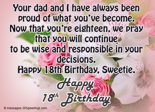 Birthday Wishes For 18 Year Old Daughter
 18th Birthday Wishes Messages and Greetings