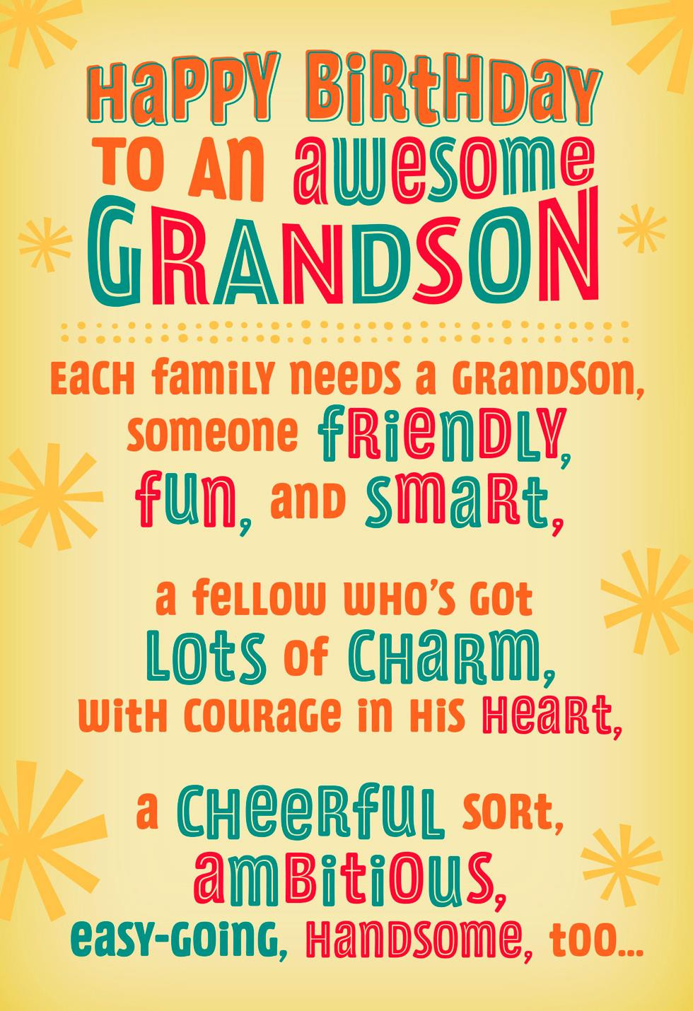 Birthday Wishes For Grandson
 Cheerful Handsome Fun Smart Grandson Birthday Card
