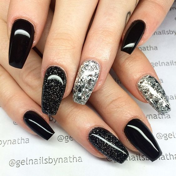 Black And Glitter Nail Designs
 Top 60 Gorgeous Glitter Acrylic Nails