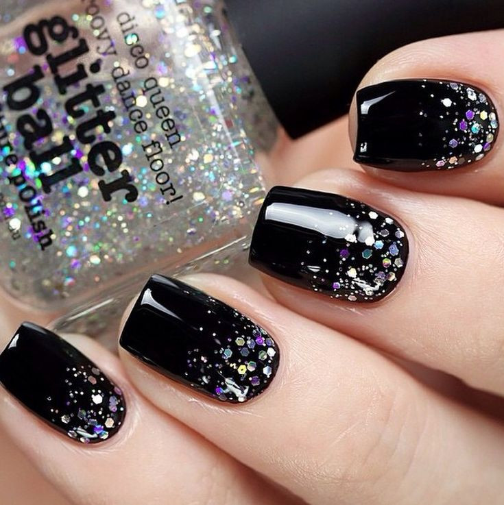 Black And Glitter Nail Designs
 Cute black with glitter