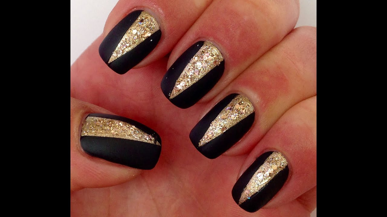 Black And Gold Nail Art Designs
 Easy Matte BLACK & GOLD Nails TUTORIAL