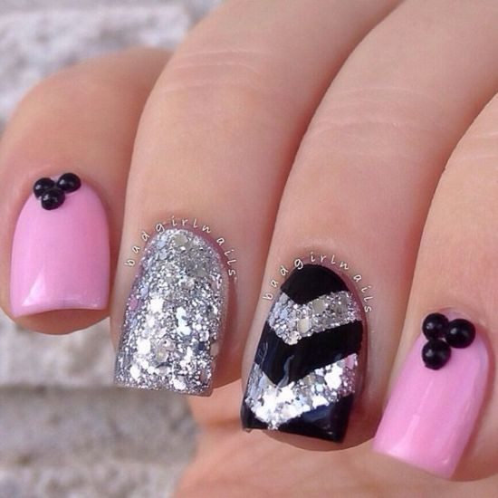 Black And Pink Glitter Nails
 65 Incredible Glitter Accent Nail Art Ideas You Need To