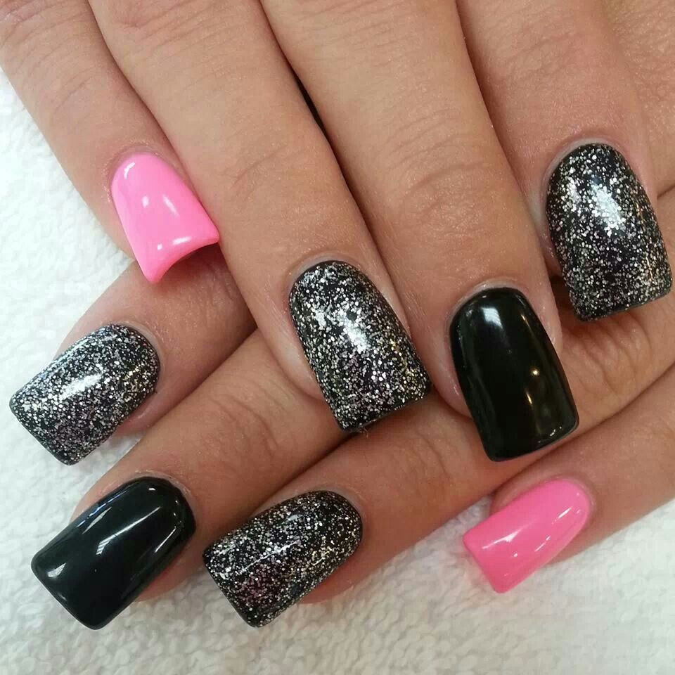Black And Pink Glitter Nails
 Black pink glitter nails Nails