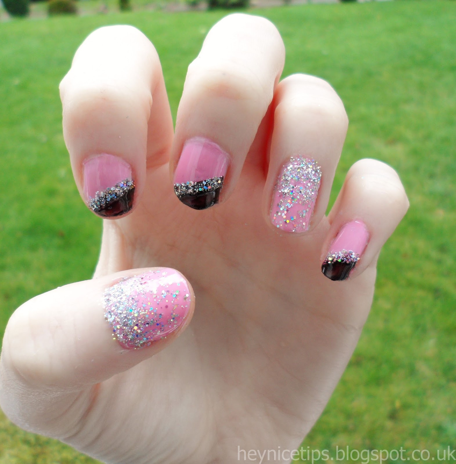 Black And Pink Glitter Nails
 Hey nice tips Pink & Black Glitter Gra nt Nails