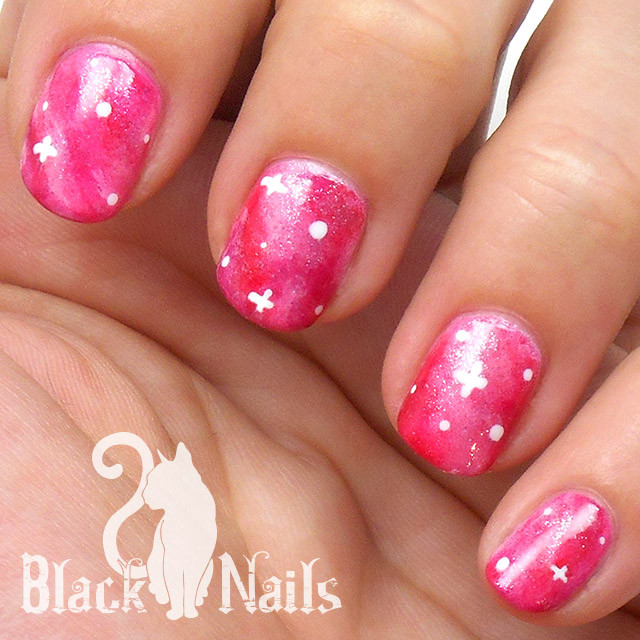 Black And Pink Glitter Nails
 Pink Glitter Galaxy Nail Art Design