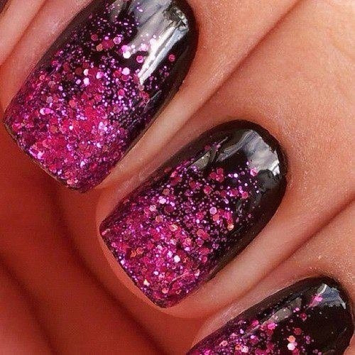 Black And Pink Glitter Nails
 Black nails with pink glitter So hot
