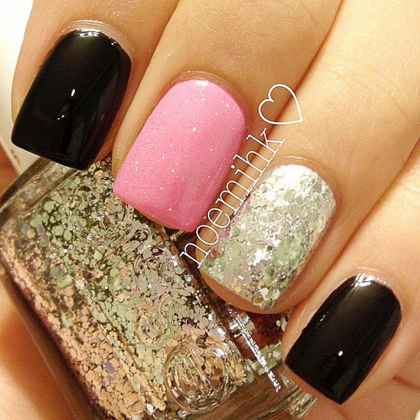 Black And Pink Glitter Nails
 black pink glitter nails Favnails