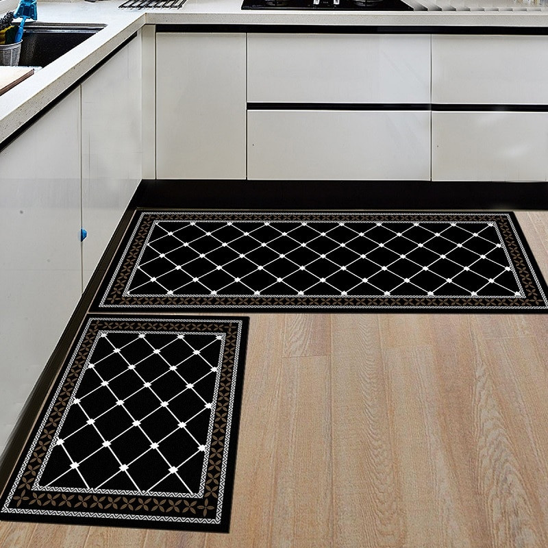 Black And White Kitchen Rugs
 Black White Kitchen Mat Geometric Printed Kitchen Mats