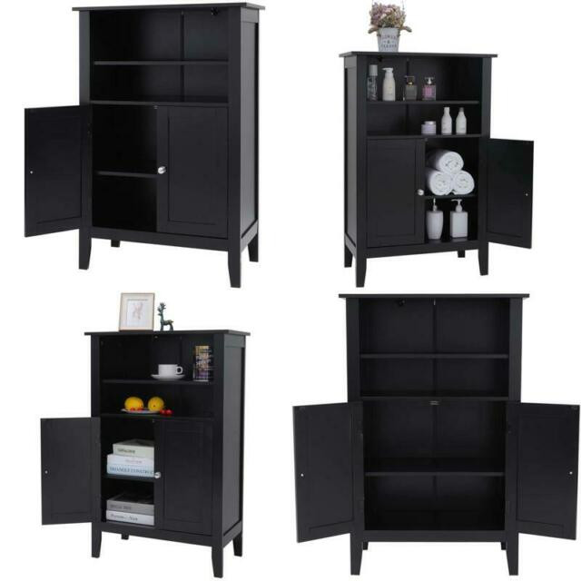 Black Bathroom Floor Cabinet
 Iwell Black Bathroom Floor Cabinet With 2 Adjustable Shelf