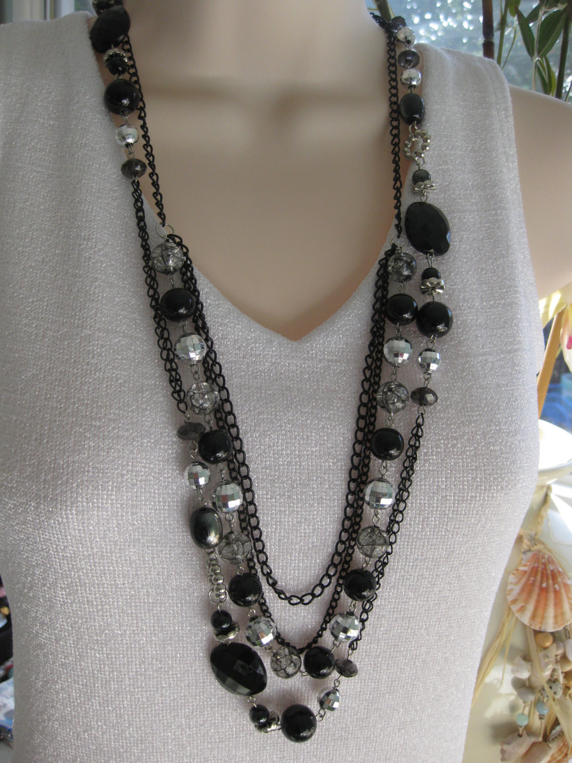 Black Bead Necklace
 Long Black Beaded Necklace Chunky Black Beaded Necklace