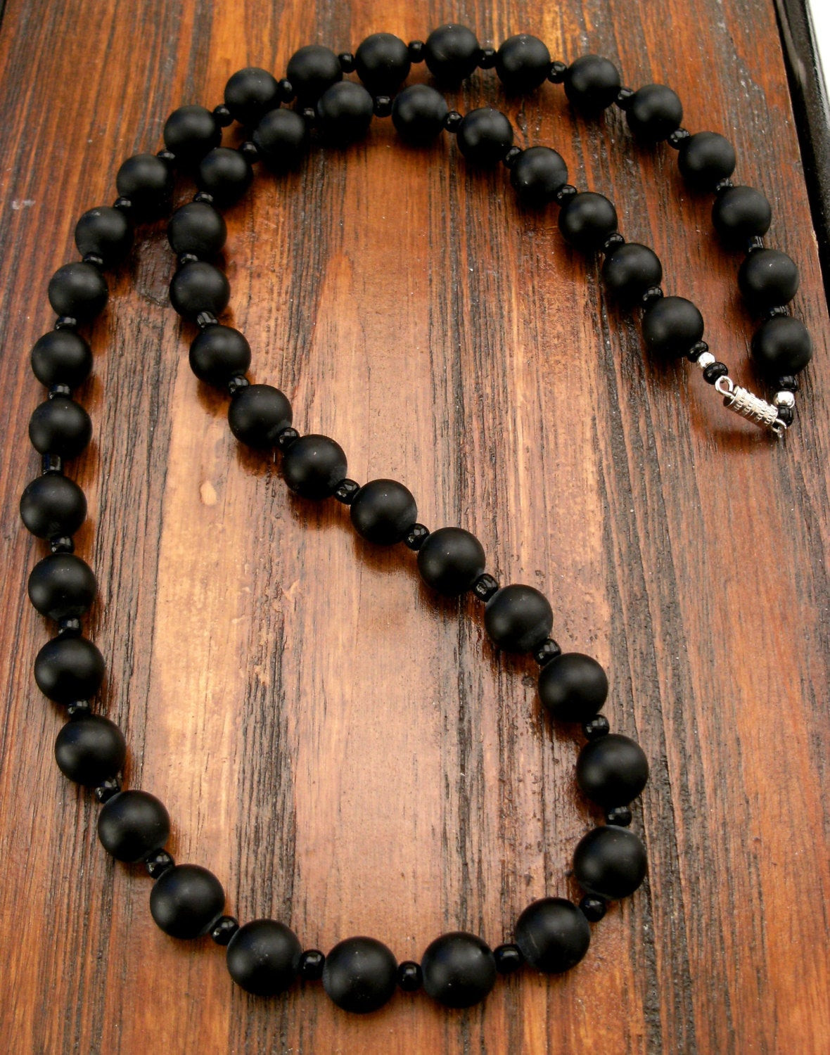 Black Bead Necklace
 Men s Matte Black yx beaded necklace 24 inches by earjeans