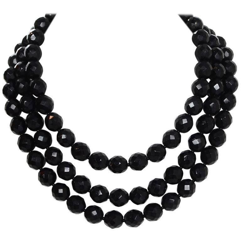 Black Bead Necklace
 Miriam Haskell Black Beaded Multi Strand Necklace For Sale