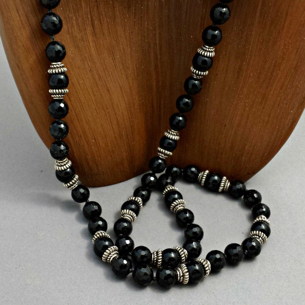 Black Bead Necklace
 Long Black yx Necklace Hand Knotted Bead Necklace by