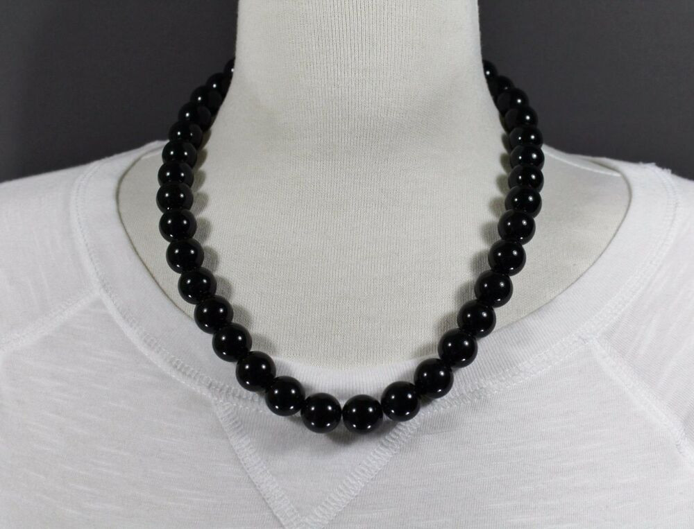 Black Bead Necklace
 Black chunky beaded necklace 18" long bead big beads 13mm