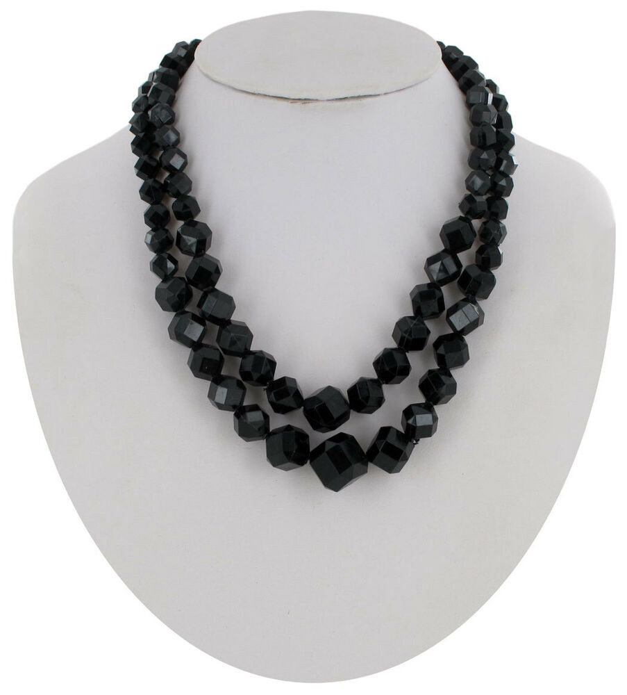 Black Bead Necklace
 Vintage Black West Germany Beaded Multi Strand Necklace