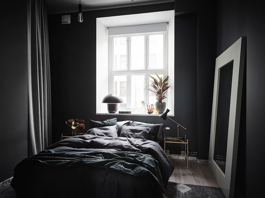 Black Bedroom Walls
 Exposed brick and black bedroom walls COCO LAPINE