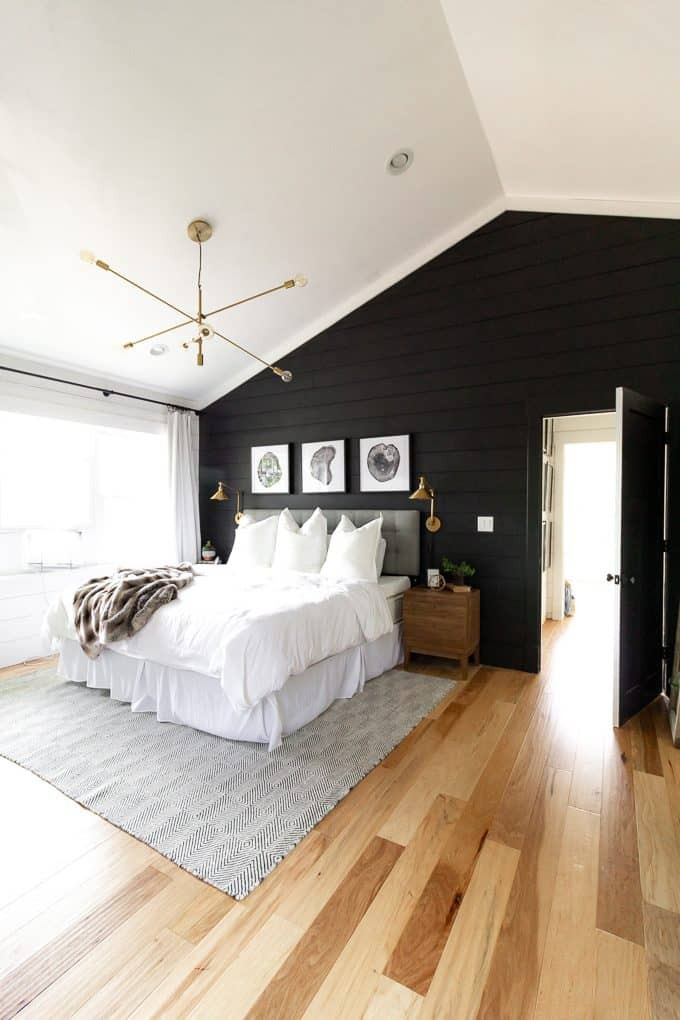 Black Bedroom Walls
 Black and White Modern Master Bedroom Bright Green Door