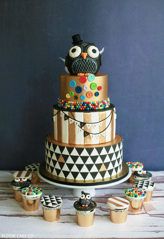 Black Birthday Cake
 Black & Gold Owl Birthday