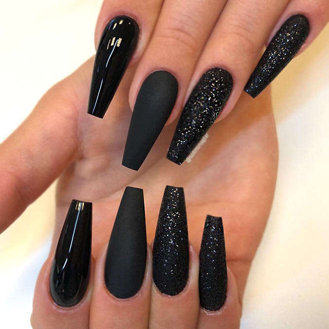 Black Nails With Glitter
 The Best Long Nails Shapes To Consider Today