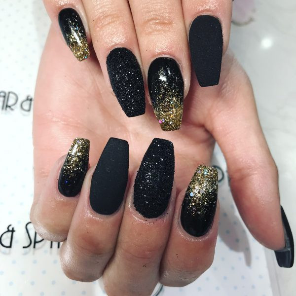 Black Nails With Glitter
 The Best Coffin Nails Ideas That Suit Everyone