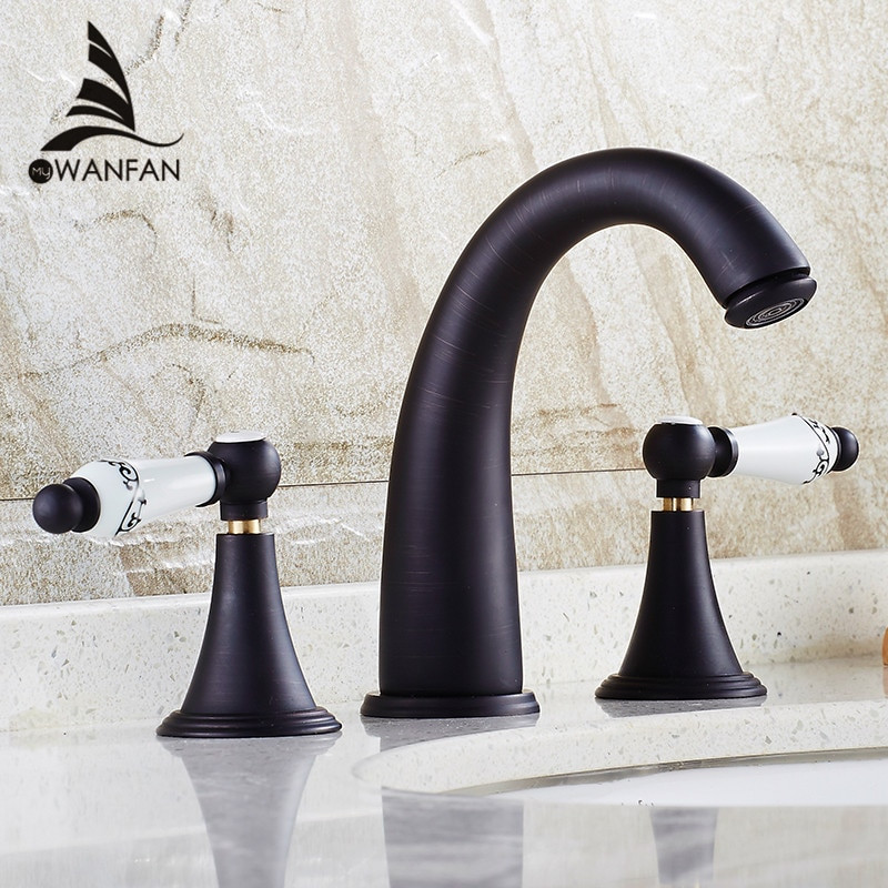 Black Widespread Bathroom Faucet
 Basin Faucets Black Brass Deck Mounted Widespread Bathroom