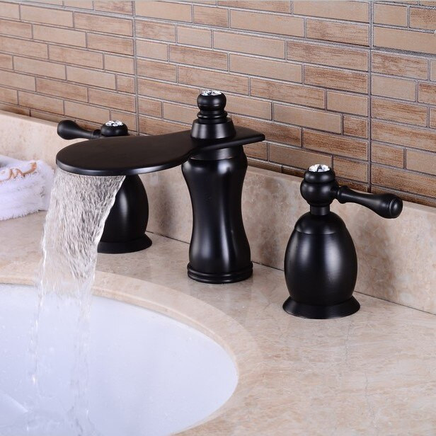 Black Widespread Bathroom Faucet
 Basin Faucets Black Brass Deck Mounted Widespread Bathroom
