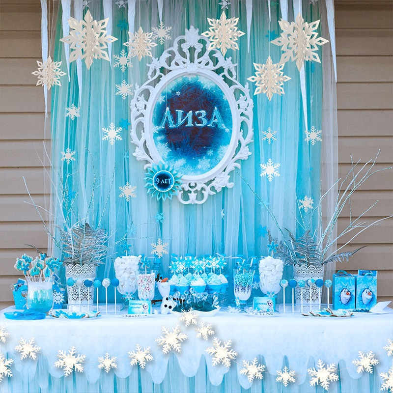 Blue Birthday Decorations
 Frozen White Blue Birthday Party Kits Supplies Paper 3D