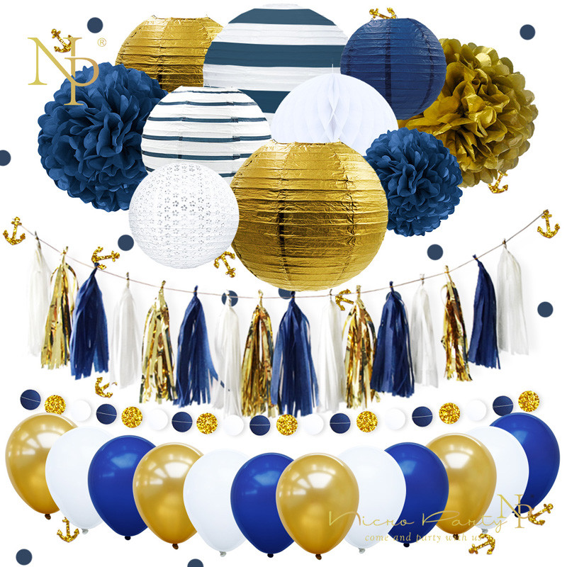 Blue Birthday Decorations
 Nicro New 38Pcs Set Navy Blue Anchor Happy Birthday Paper