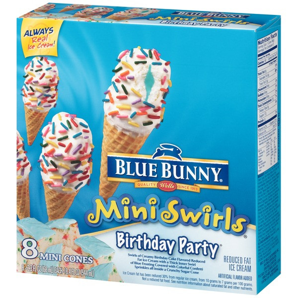 Blue Bunny Birthday Cake Ice Cream
 Blue Bunny Mini Swirls Birthday Party Ice Cream Cones from