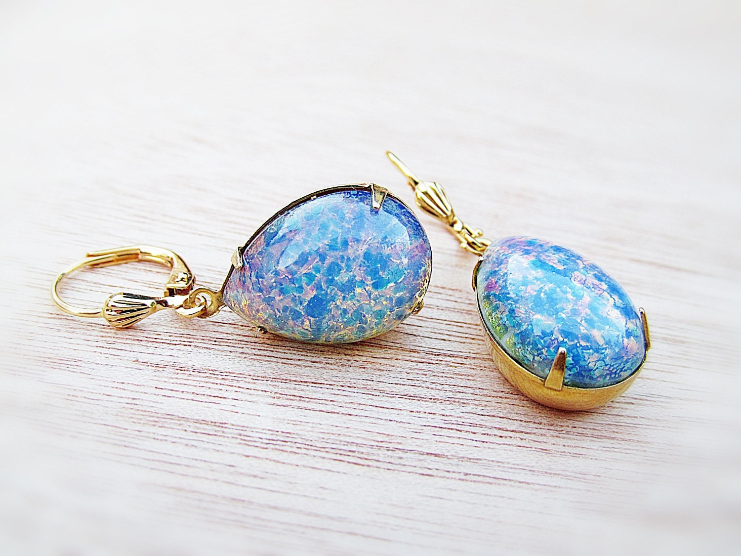 Blue Opal Earrings
 Blue Opal earrings opal jewelry glass opal dangle blue opal