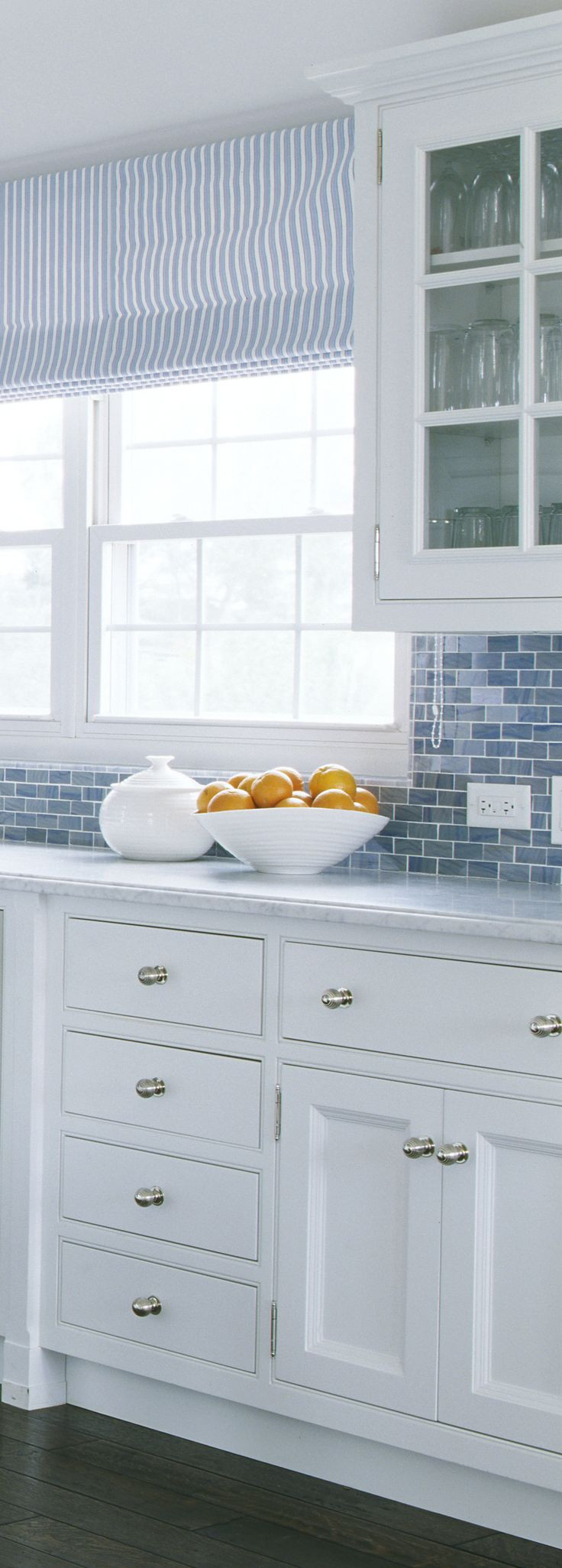 Blue Tile Backsplash Kitchen
 Coastal Kitchen Hardware Check