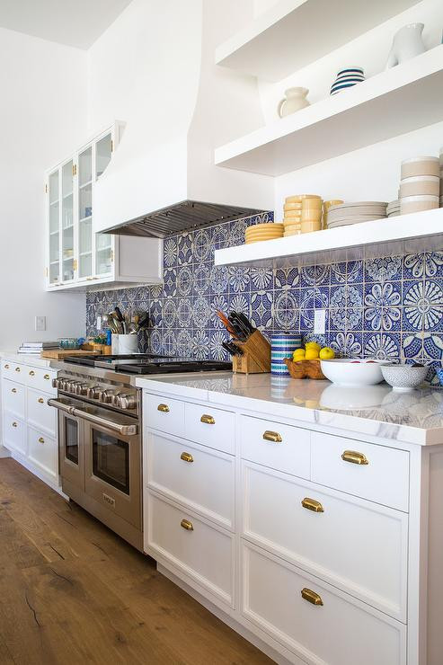 Blue Tile Backsplash Kitchen
 White and Blue Marble Mosaic KItchen Backspalsh