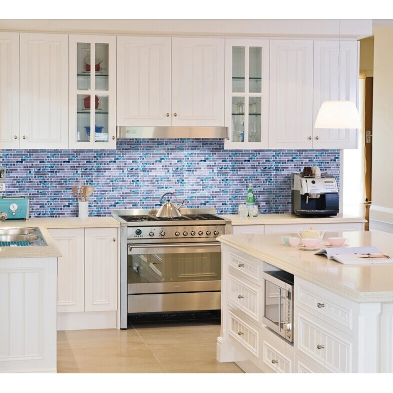 Blue Tile Backsplash Kitchen
 Grey Marble Stone Blue Glass Mosaic Tiles Backsplash