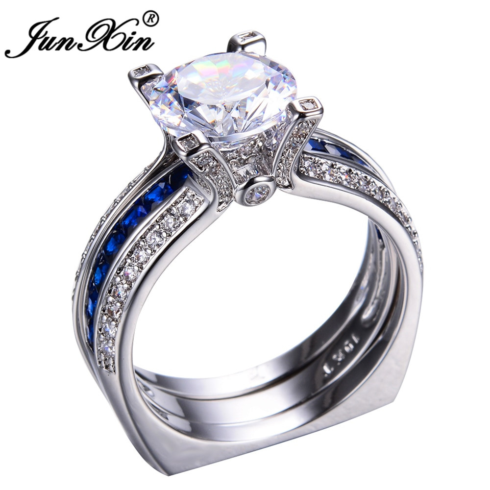 Blue Wedding Ring Set
 JUNXIN Luxury Female Blue Ring Set Bridal Sets High