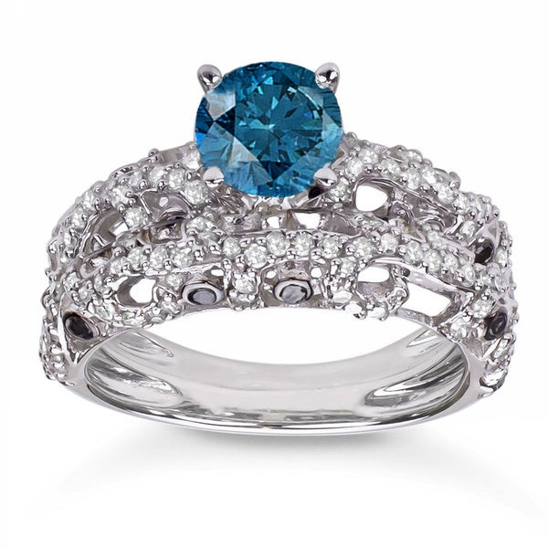 Blue Wedding Ring Set
 Shop 10k White Gold 2ct TDW Blue and White Diamond Bridal