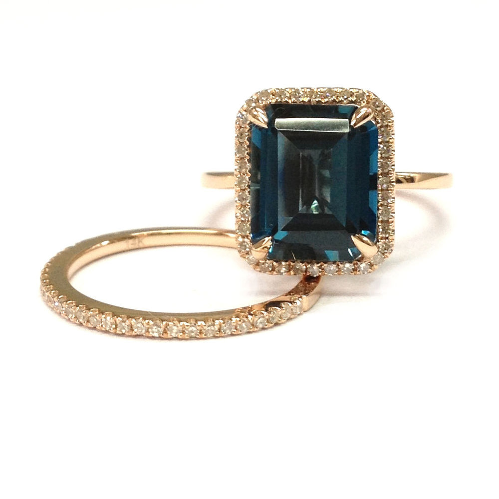 Blue Wedding Ring Set
 Topaz Wedding Ring Sets 8x10mm London Blue Diamond