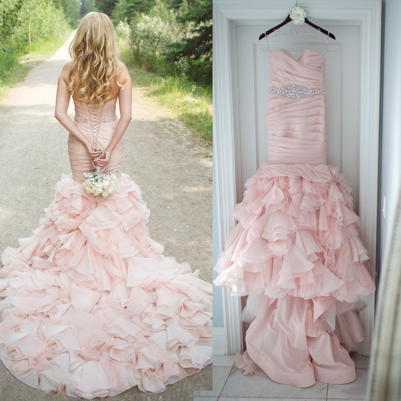 Blush Pink Wedding Gown
 Hot Sale Pleated Sweetheart Blush Pink Wedding Dress 2016