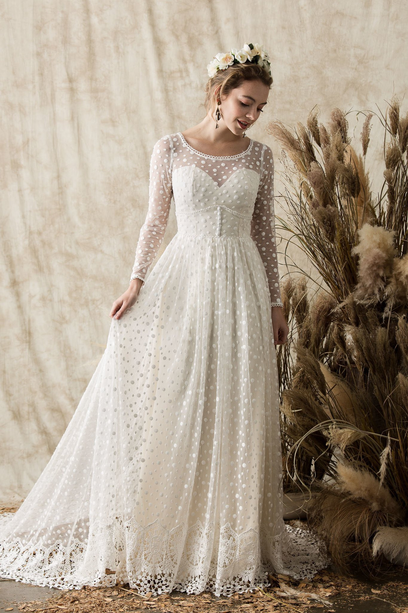 Boho Wedding Gowns
 Miranda Long Sleeve Lace Wedding Dress