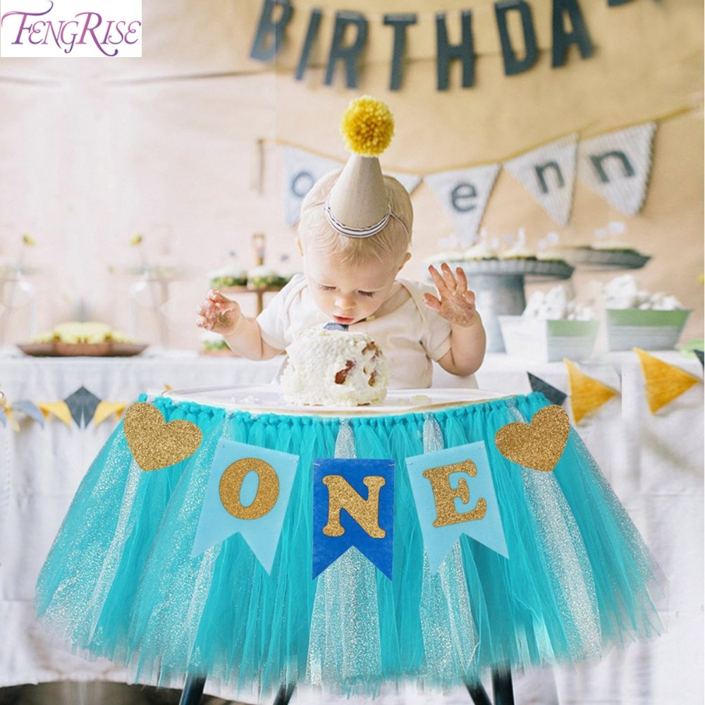 Boy Birthday Decorations
 FENGRISE Baby First Birthday Blue Pink Chair Banner ONE