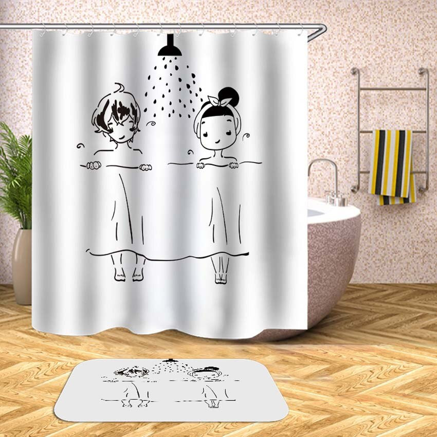 Boys Bathroom Shower Curtain
 Cartoon Shower Curtain Boy Girl Plant Waterproof Bath