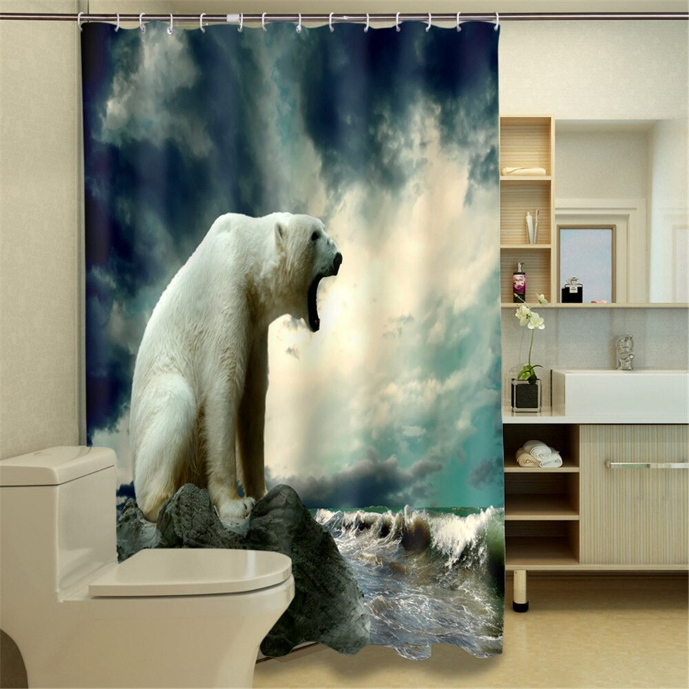 Boys Bathroom Shower Curtain
 3D Oil Polar bear Boys Bathroom Shower Curtain Waterproof