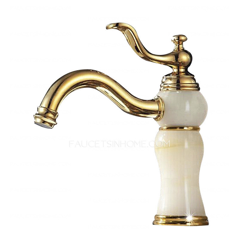 Brass Faucets Bathroom
 Chic Polished Brass Jade Golden Bathroom Faucet Single Handle