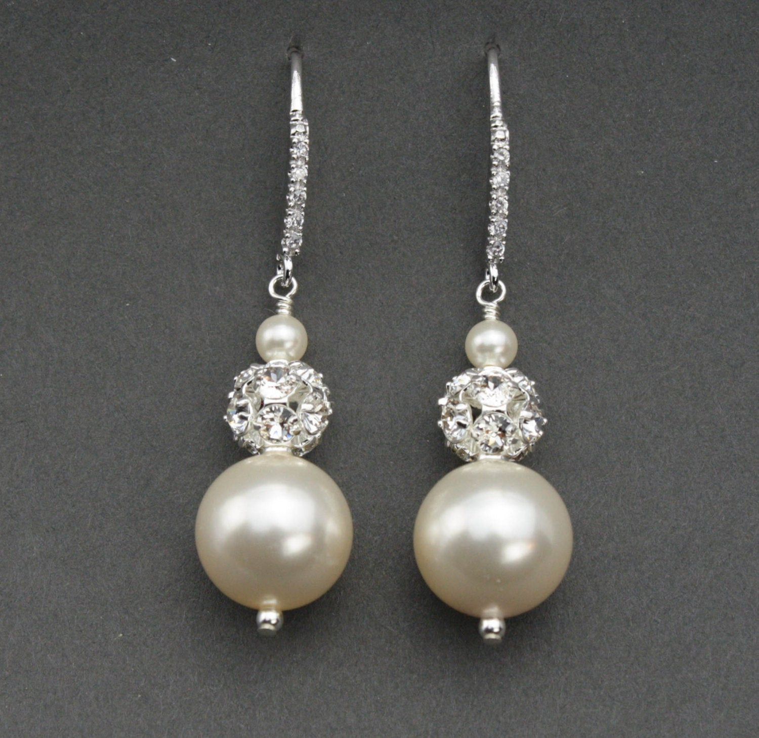 Bridal Pearl Earrings
 Pearl Bridal Earrings Rhinestone and Pearl Vintage Style