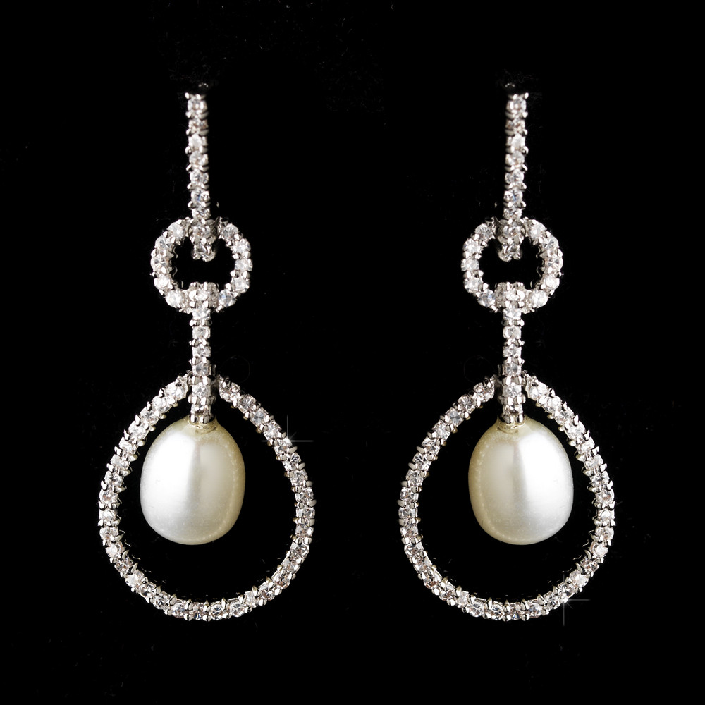 Bridal Pearl Earrings
 Elegant Pearl & Rhinestone Bridal Earrings Elegant