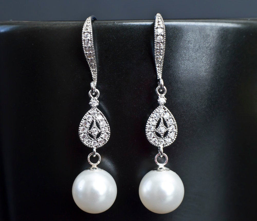 Bridal Pearl Earrings
 Bridal Earrings Bridal Pearl Earrings Dangle by CrinaDesign73